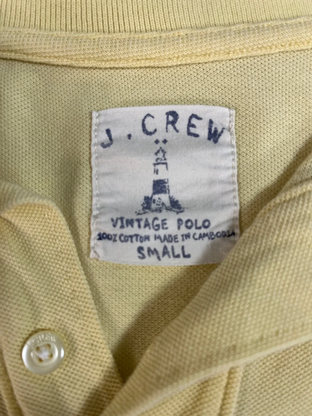 J. Crew Vintage 100% cotton Men's Pale Yellow size Small blue embroidered logo